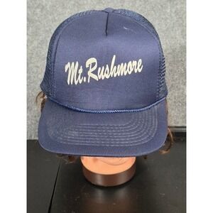 Vintage Speedway Mt. Rushmore Trucker Hat Navy Blue Mesh Snapback Souvenir Cap
